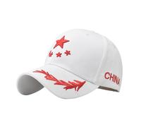 Chinese National Flag Baseball Cap with Red Five-Pointed Star Adjustable for Women Men Ideal as an Outdoor Hat for Trekking Foldable Universal for All Ages (White, 30 x 12 cm)
