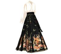 Chinese National Style Hanfu Horse Face Skirt Set Phoenix Peony Embroidery Printing New Chinese Daily Commuting Improved Hanbok Ming Dynasty Mamian Dress Black