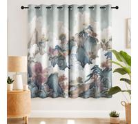 Chinese Natural Cloud Curtains, Mountain Architecture Plant Blackout Curtains 52 x 63 Inch Drop 2 Panels Eyelet Curtains for Bedroom, Thermal Grommet Drapes, Door Curtain