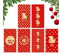 Chinese New Year 2025 Red Package,Chinese New Year Red Envelopes 2025 - Gold Foil Year of the Snake Red Envelope - 6 Packs Red Lucky Silver Festival Envelope