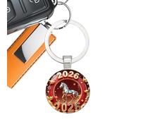 Chinese New Year 2026 Horse Keychain, 2D Year Of The Horse Pattern Round Glass Keychain, Portable New Years Car Decor Keychains For Teens Adults Collectors Students Animal Lovers Tourists Birthday