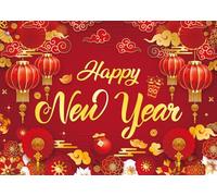 Chinese New Year Backdrop 2026 Lunar Year of The Horse Red Lantern Lucky Cloud Flowers Photography Background Chinese Traditional Spring Festival New Year's Eve Party Backdrop (8X6FT (240x180cm))