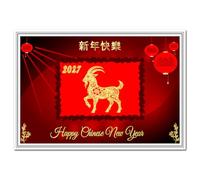 Chinese New Year Card 2027 Year of the Goat Beautiful Flowers Red Lanterns