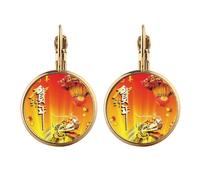 Chinese New Year China Town Gold Clip On Drop Earrings Non Piercing Dangle Jewelry