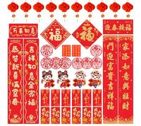 Chinese New Year Decorations 2026, 40pcs Lunar New Year Decorations, Include Chinese Couplets, Red Envelopes, Lanterns, Fu Door Sticker, Window Stickers, Spring Festival Party Decor