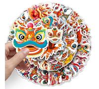 Chinese New Year Decorations 2026,Chinese New Year Blessing Stickers,50pcs Cute CNY Decoration Wall Stickers Cartoon Lion Dance Cartoon Spring Festival Door Window Stickers Party Decor