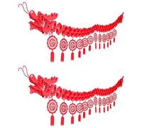 Chinese New Year Decorations, 260cm Chinese Dragon Banner Decorations with 12 Lucky FU Charms Hanging Garland, 2025 Lunar New Year Party Favors for Shops, Home, and Chinatown (2PCS)