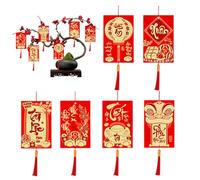 Chinese New Year Decorations - 6-Piece Good Luck Vietnamese Decor,Red Gold Theme Paper Ornaments - for Holiday Home Office Doorway Tree Wall Window Door