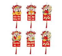 Chinese New Year Decorations - 6-Piece Vietnamese New Year Decorations 2026 | Theme in Red and Gold Paper Ornaments | For Potted Plants Bookshelf Home Door Opening Wall Window Door