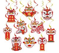 Chinese New Year Decorations, Kaluofan 20 PCS Lunar New Year Decorations, Ceiling Chinese Lion Dance Hanging Decoration, 10 PCS Lion Cards and 10 PCS Swirls Hanging Foil for Spring Festival Parties