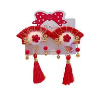Chinese New Year Hair Accessories,Chinese New Year Hair Clips - Red Furry Bows with Tassels Chinese Hair Clip - Happy New Year Hair Accessories for the Day