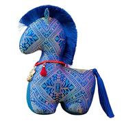 Chinese New Year Horse Mascot - 2026 Lunar Year Doll, Satin Fabric Plush Toy, 25cm Red Light Blue PP Cotton Filling | Cute Festive Tabletop Decoration Children's Room Playtime Bedtime Sofa Bed Adults