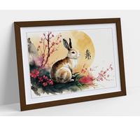 Chinese New Year in Japan Year of the Rabbit Stunning Framed Wall Art Print Picture - A4 - Walnut Frame