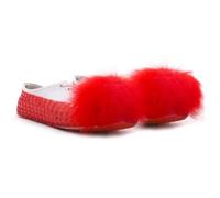 Chinese New Year Lion Dance Shoes, Sequined Upper With Fluffy Red/Yellow Fur, Breathable Comfortable Dancing Footwear