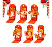 Chinese New Year Money Wallets | Pack of 6 Embossing 3D 2026 Portable Storage - Red Wallet | For Children Adults Family Friends Money Gift Cards Party Spring Festival Wedding
