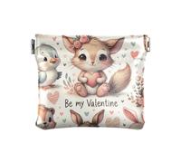 Chinese New Year Photo Coin Purse PU Leather Change Holder Squeeze Pouch Mini Cosmetic Bags, Valentine's Day rabbit holding heart, One Size, Pattern