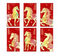Chinese New Year Red Envelopes | 2026 Chinese Happy New Year 6pcs | Silver Envelopes for the Year of the Horse | For Adults Family Friends Wedding Party Celebration