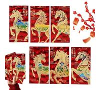 Chinese New Year Red Envelopes - 6 Pcs 3D Embossed Glitter Decorations 2026 New Year Red Envelopes for Men, Women, Youth, Family and Family