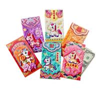 Chinese New Year Red Envelopes - 6-Piece 3D Good Luck Luck Packets | Embroidered 2026 Spring Festival Cash Pocket | Luxury Silk Hong Bao for TET Party Favors & Wedding