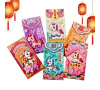 Chinese New Year Red Envelopes,6 Pieces New Year 2026 3D Good Augury | Red Envelopes For Horse 2026,For Weddings Housewarming Adults Family Parties and Celebrations