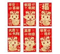Chinese New Year Red Envelopes,Chinese Envelopes - 6X Chinese New Year Hong Bao,Light Cash Envelopes,Chinese Red Packets for Health and Wealth