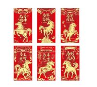 Chinese New Year Red Envelopes - Relief Gifting Stress, 6-Piece Year of The Horse Set, 16.5x9cm Size,Gold Foil Embossed, Premium Paper Fibre for Hong Bao and Spring Festival