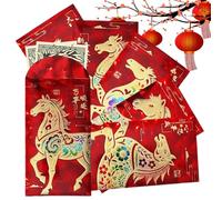 Chinese New Year Red Envelopes - Set of Six Traditional Embossed Envelopes - Red Pocket for New Year Money, Family Friends, Neighbors and Pro Community Events