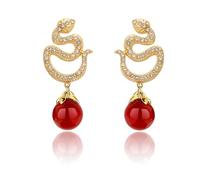 Chinese New Year Snake Earrings For Women, Glitter Cubic Zirconia Pearl Statement Dangle Earrings Expectation A Sense Of Ritual Party Jewelry Gifts, L, Alloy Steel, No Gemstone
