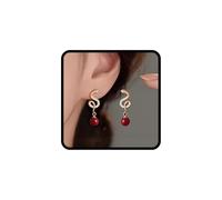 Chinese New Year Snake Earrings For Women, Glitter Cubic Zirconia Red Pearl Statement Dangle Earrings Expectation A Sense Of Ritual New Year Christmas Jewelry Gifts, L, Alloy Steel, No Gemstone