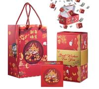 Chinese New Year Surprise Gift Box, Pop Up Explosion Box with 12 Small Bouncing Boxes, Folding Red Envelope Box for Cash, Jewelry, Party Favor, Spring Festival Dragon Theme