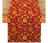 Chinese New Year Table Runner Lunar New Year of The Horse 2026 Fu Kitchen Dining Table Centerpiece Red Spring Festival Decor Chinese New Years Decorations for Home-72 Inches Long