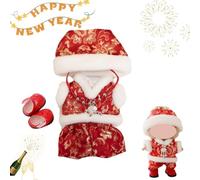 Chinese New Year Tang Suit Outfit for Labubu 17cm , Spring Festive Costume Set for Labubu Dolls, Plush Holiday Doll Clothes with Shoes and Bows for Pop Mart Figures (D)