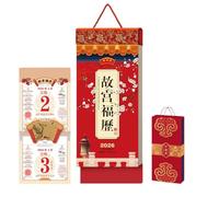 Chinese New Year Tear-Off Calendar 2026 Year of the Horse Fortune Character Art Wall Calendar Creative Home Decor Perpetual Thickened Almanac(B)
