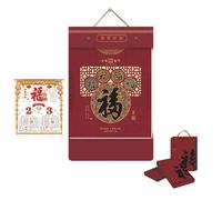 Chinese New Year Tear-Off Calendar 2026 Year of the Horse Fortune Character Art Wall Calendar Creative Home Decor Perpetual Thickened Almanac(O)