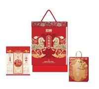 Chinese New Year Tear-Off Calendar 2026 Year of the Horse Fortune Character Art Wall Calendar Creative Home Decor Perpetual Thickened Almanac(E)