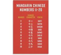 Chinese Numbers 11 20 Poster Mandarin Learning Chart Canvas Wall-Art | Color coded layout with pronunciation guide for easy memorization(Framed,16x24inch(40x60cm))