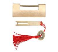 Chinese Old Style Padlock, Brass Carved Fish Horizontal Padlock with Key, Decorative Lock for Jewelry Box Drawer Cabinet Gift Box, Antique Vintage Design with Copper and Penda