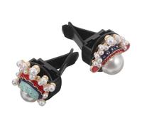 Chinese Opera Face Aromatherapy Car Vent Clip Alloy Ornament | Refillable Freshening Insert, Imitation Pearl Accents, Retro Traditional Art Touch, Vehicle Holiday Decoration