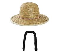 Chinese Oriental Coolie Hat - Fancy Dress Costume Hat Asian Straw Hat and Long Moustache - Pack Of 6