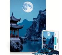 Chinese Pagoda Under Full Moon Jigsaw Puzzles for Adults 1000 Pieces Restful Game Accurate Cut Family Bond Fine Art (50x75cm)