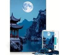 Chinese Pagoda Under Full Moon Jigsaws for Adults1000 Pieces Brain Teaser Bright Color Family Pastime Home Decor (38x52cm)