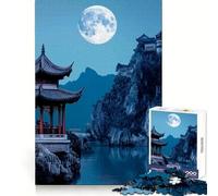 Chinese Pagoda Under Full Moon Jigsaws for Adults1000 Pieces Brain Teaser Bright Color Family Pastime Home Decor (38x52cm)