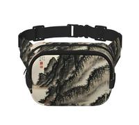 Chinese painting Print Square Waist Purse Double Layer Fanny BagTrendy Travel Waist Bag for Men and Women, Black, One Size, Black, One Size