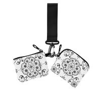 Chinese Paisley Floral Ancient Black Women's Card Cases Change Holder Slim Detachable ID Card Holders Protector with Zipper Pocket for Daily Use 2 Pcs, Chinese paisley floral ancient black, One Size