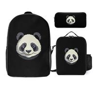 Chinese Panda Head 3 Pieces Set Laptop Backpack Travel Daypack with Lunch Box Pencil Case for Men Women