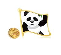 Chinese Panda Traditional Art Pattern Golden Metal Flag Lapel Pin Badge