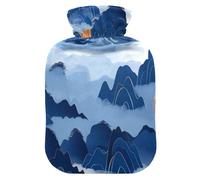 Chinese Pattern Mountain Blue hot-Water Bottle with Soft Cover, 2L hot compresses for The Body for Tummy Warmer