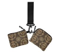 Chinese Pattern Skull Brown Dual Coin Purse Credit Card Holder Wallet Compact Size Women's Money Organizers with Wristlet Strap for Daily Use 2 Pcs, chinese pattern Skull brown, One Size, Casual