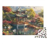 Chinese Pavilion Garden 1000pc Pavilion Lake Art Thick Cardboard Puzzle for Stress Relief Seekers Christmas Gathering Home Decor Collectible Item Value for Money 38x26cm/1000pcs