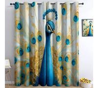 Chinese Peacock Spreading Its Tail Blackout Curtains Bedroom Super Soft Thermal Insulated Eyelet Blackout Drapes Pencil Pleat Curtains for Living Room 29.5 x 65 Inch, Golden Yellow, 2 Panels